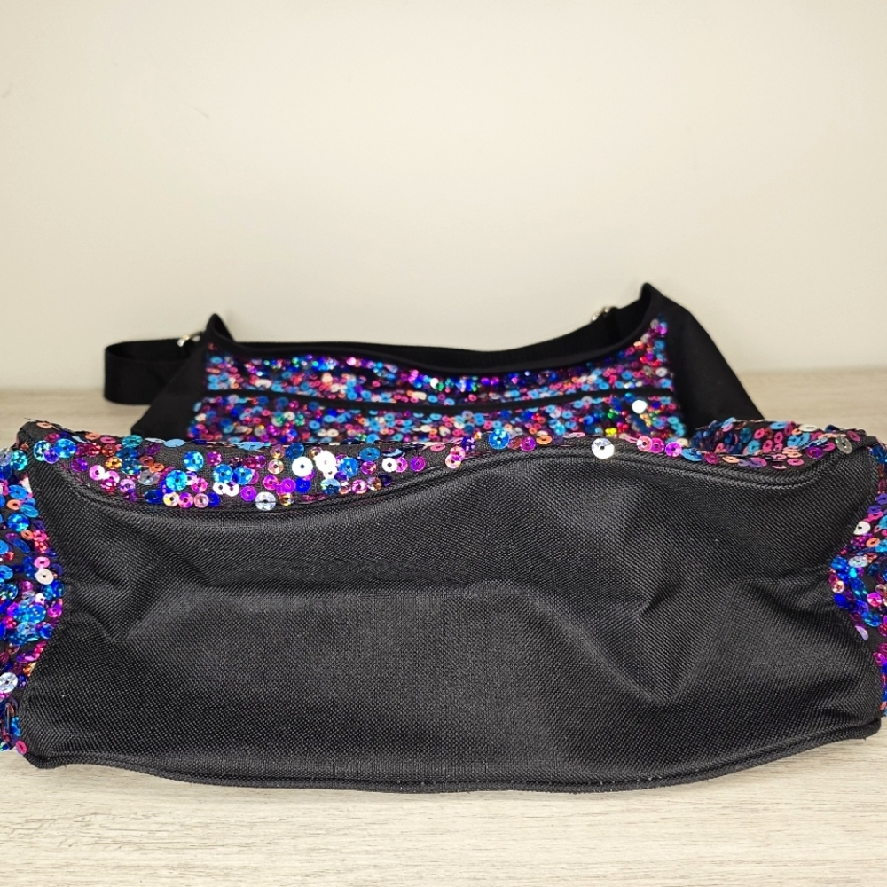 Justice Girls Black Messenger Bag Purple Silver Sequin Initial “R” Crossbody - Picture 10 of 16